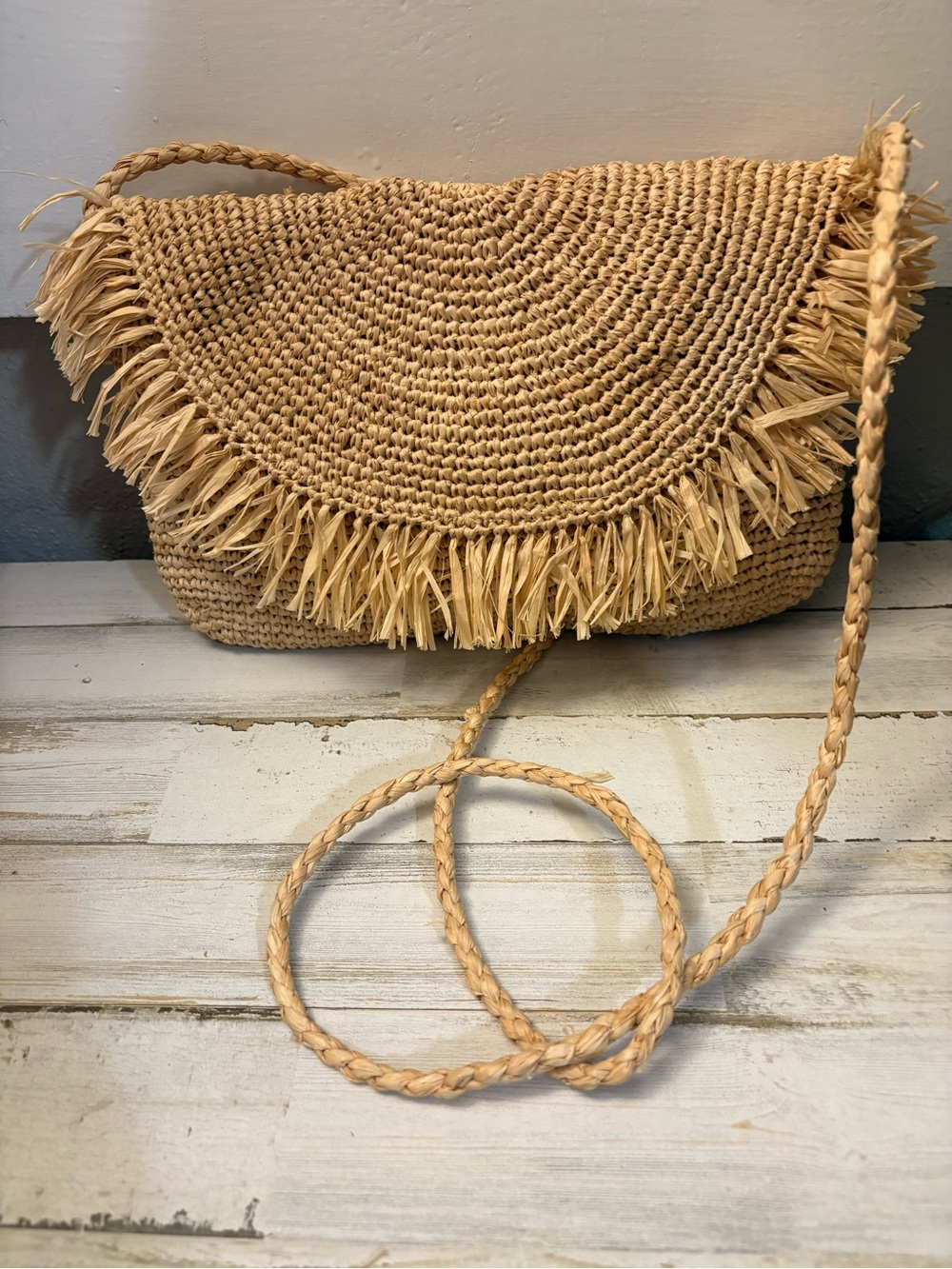 Rafia mar y sol crossbody tan purse